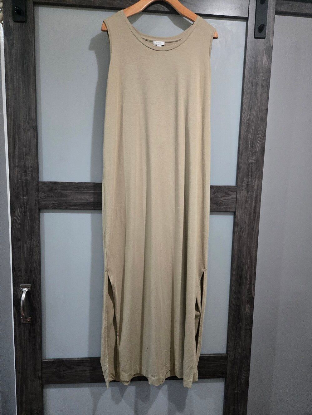 Cuyana Drape-Back Midi Dress Pima Cotton Blend Khaki Tan Size XL